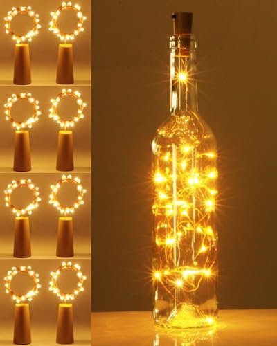 Vighep Wine Bottle Light Cork Set - 2M 20 LED Copper Wire Fairy String with Battery - DIY Indoor Decor for Christmas, Bedrooms, Party, Wedding, Warm White