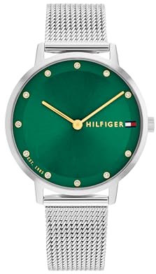 Tommy Hilfiger Zwei-Zeiger-Quarzwerk-Uhr für Damen mit Silbernes Edelstahl-Mesh-Gliederarmband - 1782762