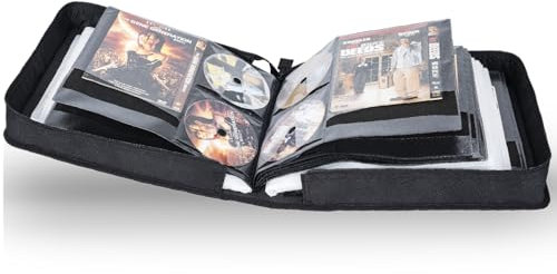IPEB CD Storage Bag DVD Wallet Case Disc Organiser for Audio Music Media Disk Storage Holder Bag with Zipper(200 Disk Units, 100 Booklet Pockets-Black