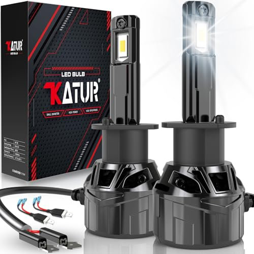 Ampoule H1 LED 120W 30000LM, KATUR 700% Luminosité Ampoule LED H1 6000K Blanc Xénon Plug and Play Taille Mini 1:1 Ampoules H1 LED Voiture, Lot de 2