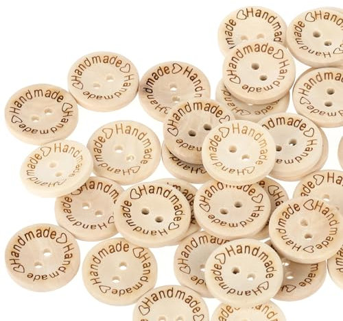 100 Stück Holz Knöpfe 20mm Handmade Hosenknöpfe Runde Kleidung Knöpfe Mit 2 Lochknöpfe Handmade With Love Für Nähen Stricken DIY Bastelarbeiten