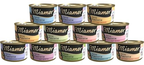 Miamor Feine Pastete für Katzen | als 12x oder 24x 85g Nassfutter-Mix erhältlich | mit garantiert 8 Verschiedene Sorten für die tägliche Abwechslung | ohne Soja - ohne Farbstoffe (85g, 12er Mix)