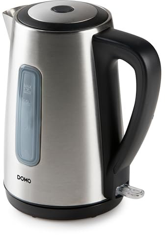 DOMO DO738WK Wasserkocher - 360° drehbarer Sockel - Automatische Abschaltung - Wasserstandsanzeige - 1,7L - Edelstahl/Schwarz
