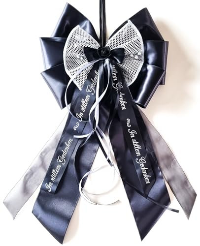 CaPiSo 30x50 cm Große Fertigschleife ohne Basteln Satin-Schleife Satinschleife Geburtstag Weihnachtsschleife Schultüte Doppelschleife (3-Fach Schleife 30x50 Gedenken Schwarz)