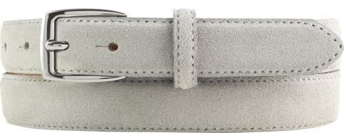 BELTINGER Italienischer Veloursleder-Gürtel, 25 mm breit, Damen, Damengürtel, Hosengürtel, Wildleder, Schließe Silber | Hellgrau 90cm