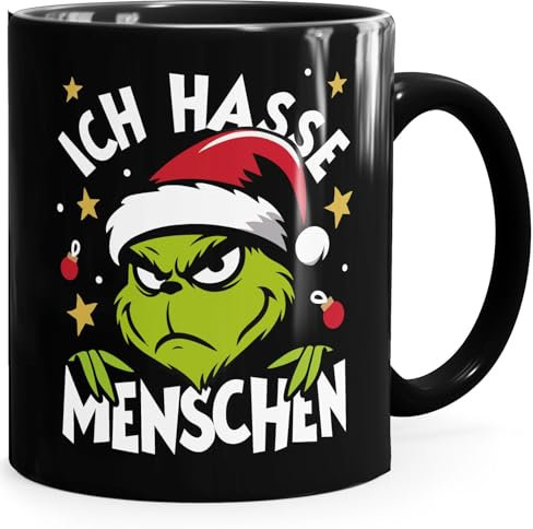 MoonWorks Tasse Weihnachten Grinch Spruch Lustig keine Menschen Geschenkidee Weihnachtsmuffel schwarz standard