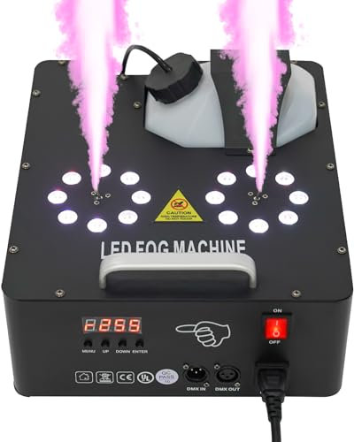 Fliuyr Nebelmaschine mit Lichtern,Nebelmaschine mit16 LEDs und zwei Düsen, 2000W, DMX-Steuerung für Party Halloween Weihnachten DJ Outdoor Disco