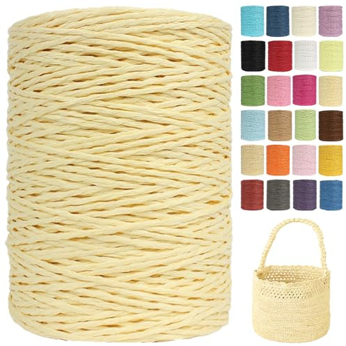 Raffia Garn Zum Häkeln Papiergarn Bast 2mm X 300m Geflochten Raffia Papierdraht, Weiches Geflochtenes Bastband Natur, Strickgarn Bast Zum Häkeltaschen, Körbe, Hüte Handarbeiten (G35,2mm)
