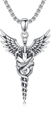 ROMANTICWORK Caduceus Kette 925 Sterling Silber Phönix Medizinischer Krankenschwester Halskette Asklepios Anhänger Krankenpflege Abschluss Geschenk Schmuck für Herren Damen
