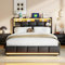 MOTUZP Polsterbett Doppelbett Bettanlage, Bett 140 x 200 cm mit Bettkasten, Kopfteil mit LED und USB Ladestation, Stabiler Bettrahmen mit Lattenrost, Ohne Matratze (Schwarzes PU)
