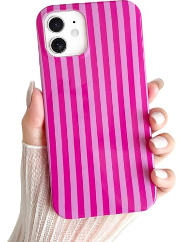 Yeddabox for iPhone 11 Case Cute Striped Phone Case Soft TPU Slim Shockproof Phone Cover for Women Girls, Hot Pink