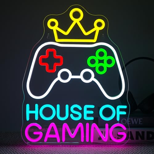 House of Gaming Neon LED Gaming Manette Led Mural Gaming Chambre Mural Néon Gamer Deco Game Room Chambre Décoration Gaming Zone Enseigne Lumineuse Cadeau Pour Ado Gamer