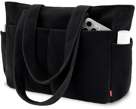 Laxee Corduroy Tote Bag for Women, Large Shoulder Bag Handbag with Zip and Multiple Compartments, Elegant Women's Laptop Tote Bags Work Bag Nurse Bag for Work, School, Travel, Shopping
