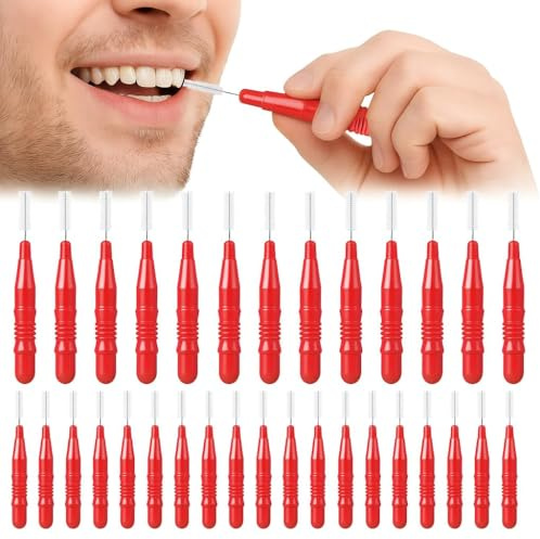 50pcs Interdental Brushes, Tooth Picks Floss Sticks Teepees Brushes Oral Cleaning Tool Care Interdental Flossing Head for Teeth and Gums, Home and Travel Oral Care, Red, 3mm