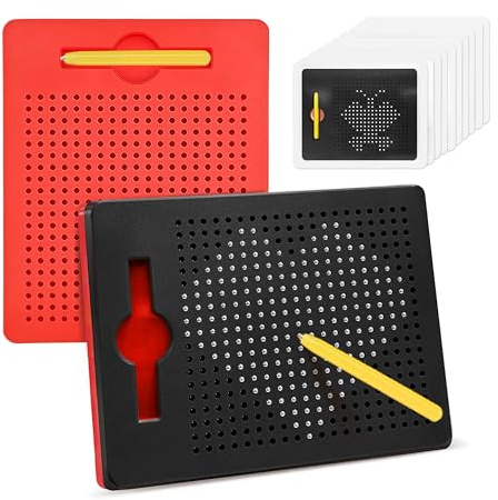AMFUN 2 Stück Magnetische Zeichentafel, Kinder Magnetisches Stahlkugel Zeichentafel, Magische Magnetspiel, Magnet Spiel mit Kugeln und magnetischem Stift, für Kinder Ab 3 Jahre (Rot, Schwarz)