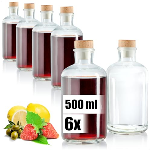 Wilhelm Sell® 6x bottiglie di vetro 500 ml con tappo in sughero