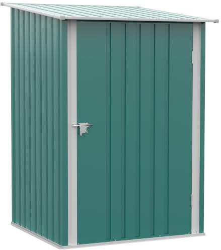 Outsunny Metall Gerätehaus mit Pultdach 0,92 m² 100x103x160cm Grün | Abschließbarer Tür, Geräteschuppen, Gartenhaus, Outdoor Garten Schuppen, für Hinterhof Außenbereich
