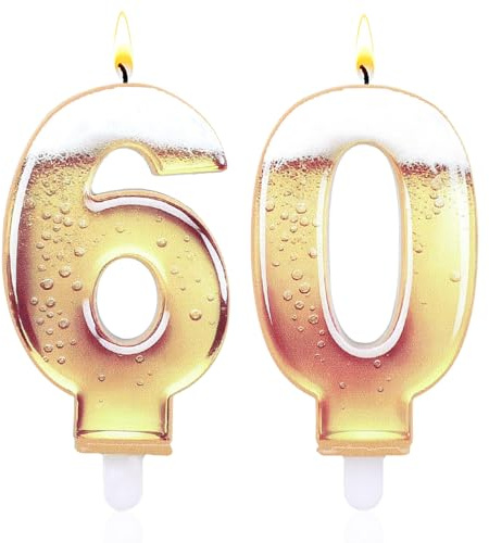 60th Birthday Cake Candles, Beer Themed Numbers Cake Candles | Beer Cake Topper Funny Party Cake Decorations Supplies for Men Beer Lover Birthday Celebration Gifts