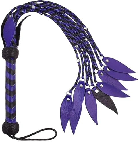 Real Leather Handmade Flogger with Purple & Black Striped Handle Multiple 09 Tails | Equestrian Horse Whip Riding Whip