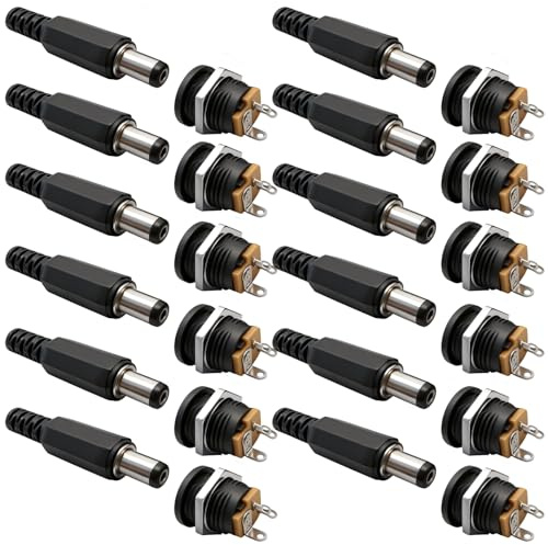 JXRSKJ 12 paia di connettori di alimentazione DC 5,5 x 2,1 mm, 12 V 3 A, maschio e femmina, presa jack, connettori per montaggio a pannello, cablaggio, riparazione e sostituzione