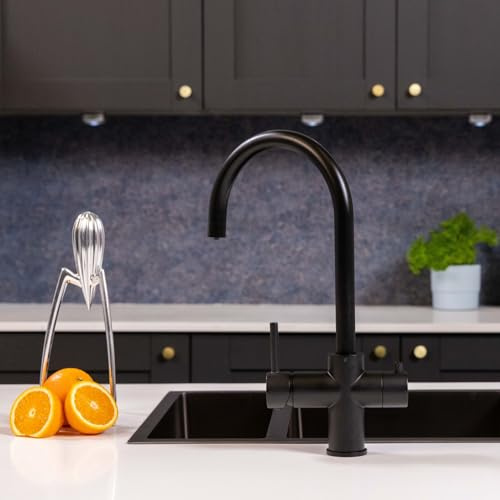 WHGURVH Flode Svan Swan Neck Design Kitchen Boiling Tap - 3-in-1 Instant Hot Boiling Water Tap Kit with Boiler and Filter - Boiling Hot Water Tap (Matt Black)(Matt Black)