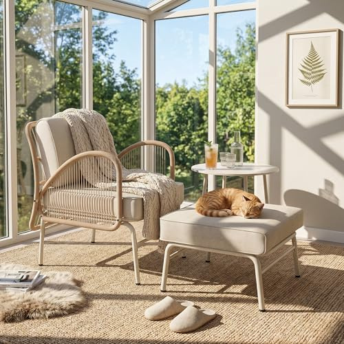 Gotland 6 Stück Balkonmöbel Set, 2026 Upgrate Outdoor Lounge Sessel mit Ottomane & Couchtisch, Allwetter Outdoor Lounge Set mit 3 dicken Kissen für Balkon, Garten, Weiches Kissen, für kleinen Raum