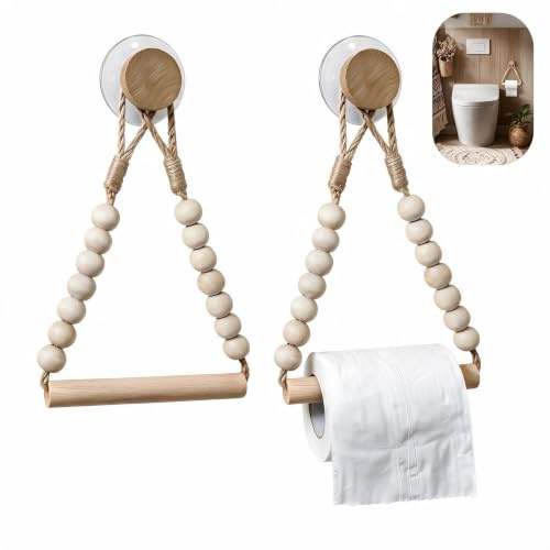 Porte Papier Toilette sans Percage Support Mural Bois Naturel Dérouleur WC | Bekecidi - Porte rouleau papier toilette mural, décoration salle de bain, ventouse incluse, porte-serviettes