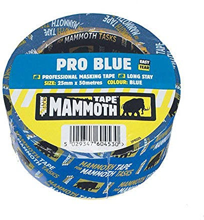Everbuild Mammoth Pro Blue Masking Tape – Easy Tear – High Heat Resistance – UV Resistant – Blue –25mm x 33m Roll