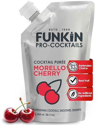 Funkin Pro Morello Cherry Fruit Puree for Cocktails, Cooking & Baking, Real Fruit Cocktail Ingredients, 1kg Mixer