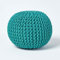 Homescapes Pouf Strickpouf rundes Bodenkissen, Sitzpouf 35 x 40 cm, gepolsterter Sitzhocker, Sitzpuff/Puff mit grob gestricktem Bezug aus 100% Baumwolle, Strickpuff, blaugrün/Petrol