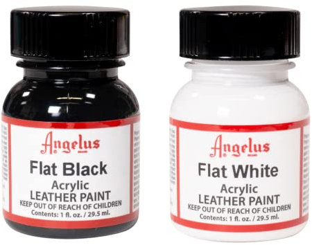 Angelus Brand Acrylic Leather Paint Waterproof 1oz - Flat Black & Flat White Duo