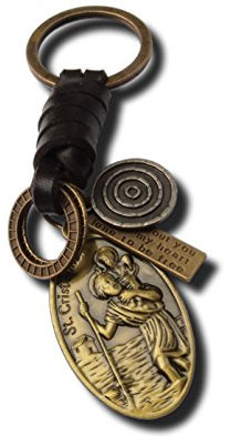 Heiliger Christophorus Schlüsselbund Heilig Patron von Autofahrern, Fahrern und Fahrern aus echtem Leder Christian Religiöses Schlüsselring Geschenk