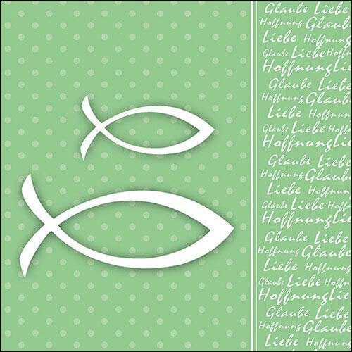 20 Servietten Fisch an Schrift grün - mit Hoffnung, Liebe, Glaube - zur Taufe, Kommunion und Konfirmation 33x33cm