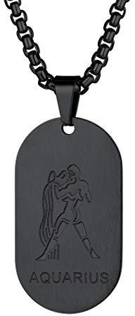 Custom4U 12 Sternbild Tierkreis Sternzeichen Edelstahl Anhänger mit Personalisiert Gravur, Dog Tag/Münzen en Sternzeichen Ketten Edelstahl Horoskop Sternzeichen Anhänger für Damne/Herren