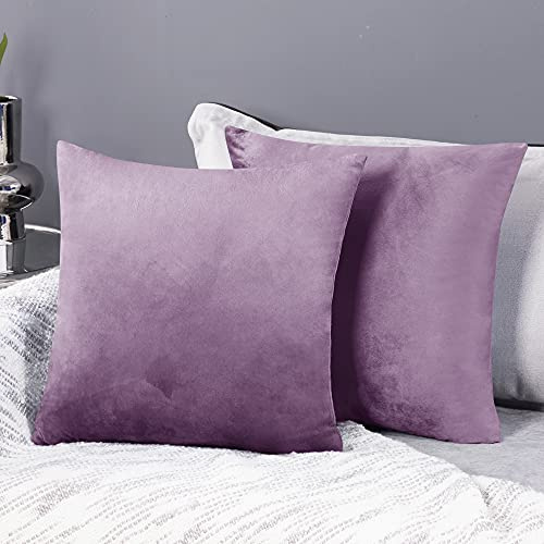 Deconovo Set of 2 Throw Pillowcases Large Crushed Velvet Cushion Covers 65cm x 65cm 26x26 Inches Throw Pillow Covers for Living Room with Invisible Zipper Lilac