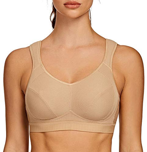 AGONVIN Sports Bras for Women High Impact Plus Size Support Wirefree Running Control Beige 40B