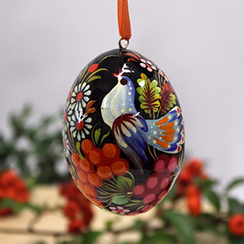 Bemaltes Osterei aus Holz mit Blumen als Motiv, Exklusives Ostergeschenk und Schöne Osterdeko, Ukrainische Ostereier kunstvoll bemalt