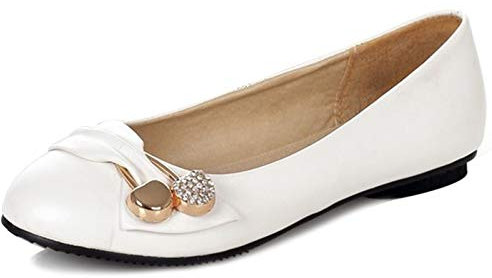 MJIASIAWA Womens Casual Flats Closed Toe Slip On Office Work Dolly Shoes Ballerinas Ballet Mocasions Comfort Walking Loafers White Size 1.5 UK/34 Asian