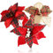 com-four® 3X Weihnachtsstern Deko-Gesteck, Kunstblumen als tolle Weihnachtsdekoration, schöner Raumschmuck, auch für Kränze und Blumenarrangements (rot kariert)