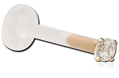 Inoki - Micro labret Bioflex Cristal 2mm griffé plaqué or 18k - Jonc/Tige 1.2 mm, Long. int. 6 mm, Élément 2 mm