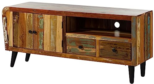MASSIVMOEBEL24.DE | Sixties TV-Board aus Massivholz #116 Altholz - Mehrfarbig, lackiert mit 2 Schubladen + 2 Türen + offenes Fach 160 x 45 x 70 cm Lowboard