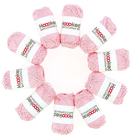 Hoooked Soft Cotton DK 85 m je 50 g Knäuel 10 er Pack = 500 g (Jaipur Rose)