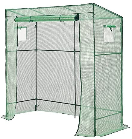[en.casa] Serre de Tomates Protection Intempéries Porte et 2 Fenêtres Zippées Serre de Jardin pour Fleurs Légumes Herbes Acier Polyéthylène 198 x 78 x 180-200 cm Vert