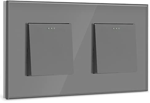 BSEED Lichtschalter 1 Fach 1 Weg +1 Fach 1 Weg Glas Lichtschalter Unterputz Taste Schalter Wandschalter Grau Kristall Kippschalter