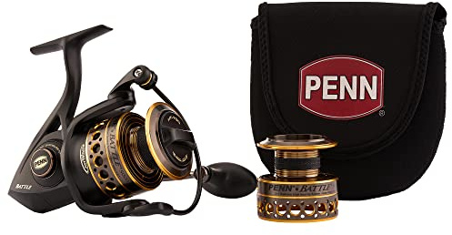 PENN Battle Spinnrollen-Set, Größe 5000, inkl. Rollenabdeckung und Ersatzspule aus eloxiertem Aluminium, rechte/Linke Griffposition, HT-100 Frontbremssystem