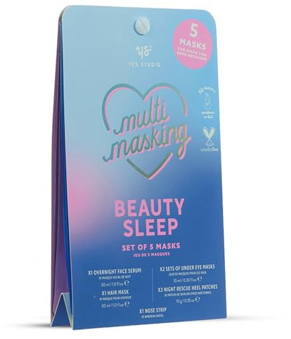 Yes Studio Beauty Sleep Overnight Action 5 Pack Multi-Purpose Mask Set | Overnight Glow Masks For Face, Eyes, Nose, Hair And Heels With Rose Water And Vitamin C.