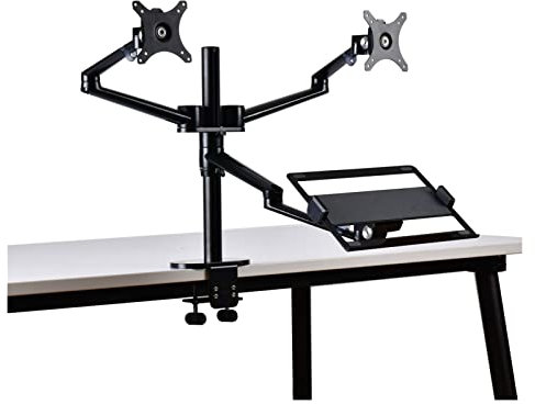 FURUIWUFENG Überwachungsunterstützung Monitor and Laptop Mount, Gas Spring Monitor Stand Fit Two 17-32 Flat Curved Screens and 12-17 Laptop with C Clamp, Grommet Mounting Base TV -Tür