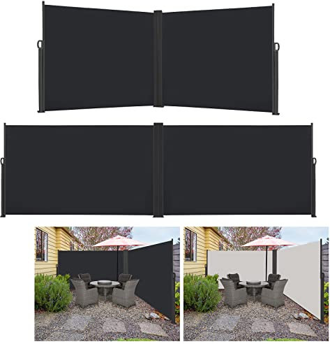 HENGMEI Doppelseitenmarkise Seitenmarkise Ausziehbar Markisen Sonnenschutz Balkon Sichtschutz für Balkon Terrasse Garten Aussen(160x600cm, Anthrazit)