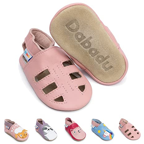 Dabadu Scarpe Bebè in Pelle con Suola Morbida - Calzature Bambina - Babbucce Neonato - Scarpine Primi Passi (Sandalo Rosa, 0_months)