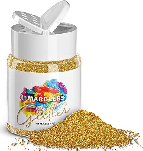 MARBLERS Holographic Glitter [Holo 24K Gold] 1.5oz (42g) | Fine | Non-Toxic, Vegan, Cruelty-Free | Face, Body, Eyeshadow, Hair, Festival, Party Makeup | Nail Art, Polish | Resin, Tumbler, Slime, Craft